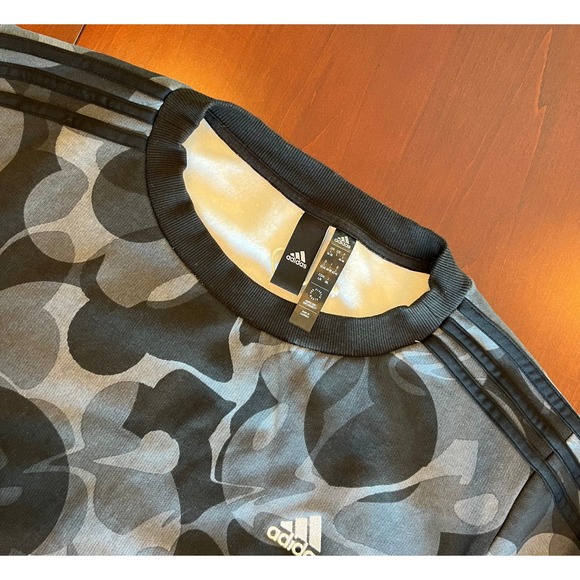 Adidas 3-Stripe Pullover Sweatshirt Mens Large Black Abstract Graphic Artistic - Picture 1 of 10